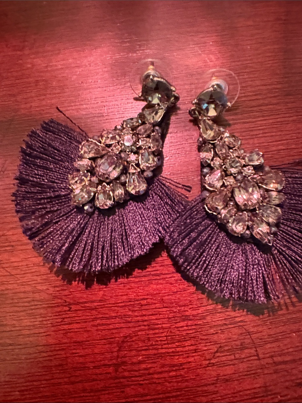 Statement Purple Tassel Crystal Drop Earrings - Women Jewelry